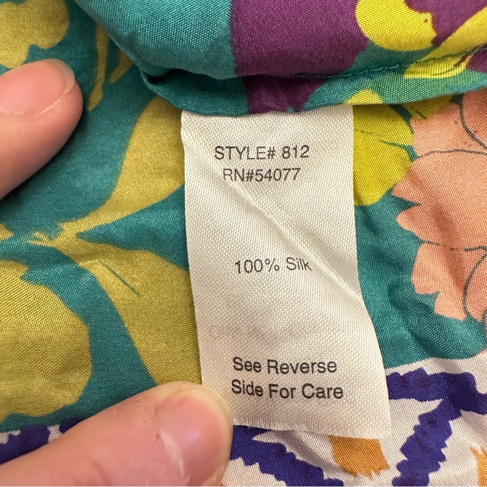 CAbi Floral 100% Silk Tunic Top Size XS Colorful Resort Travel Beach Teal Boho - Picture 9 of 10